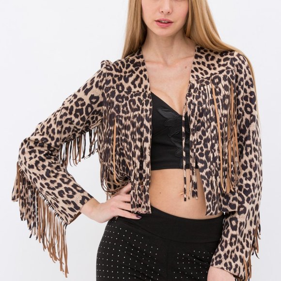 new VOCAL CROPPED leopard ANIMAL PRINT JACKET fringe SM-3X western cowgirl - Picture 5 of 8